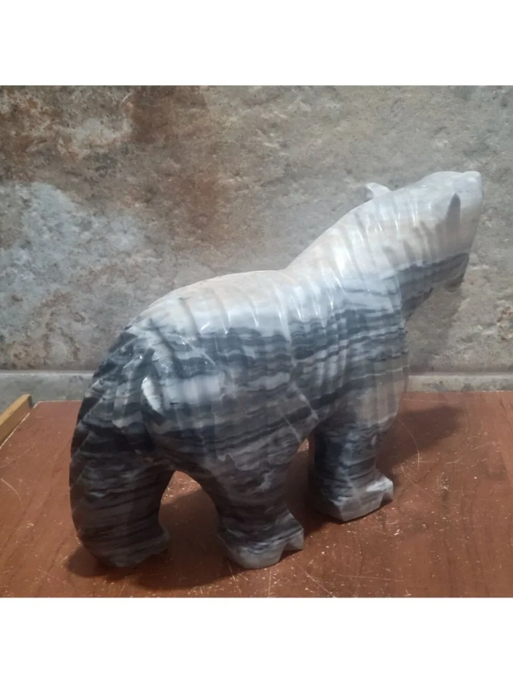 Large Hand Carved Stone Bear Sculpture Roaring Marble Onyx Heavy Figurine